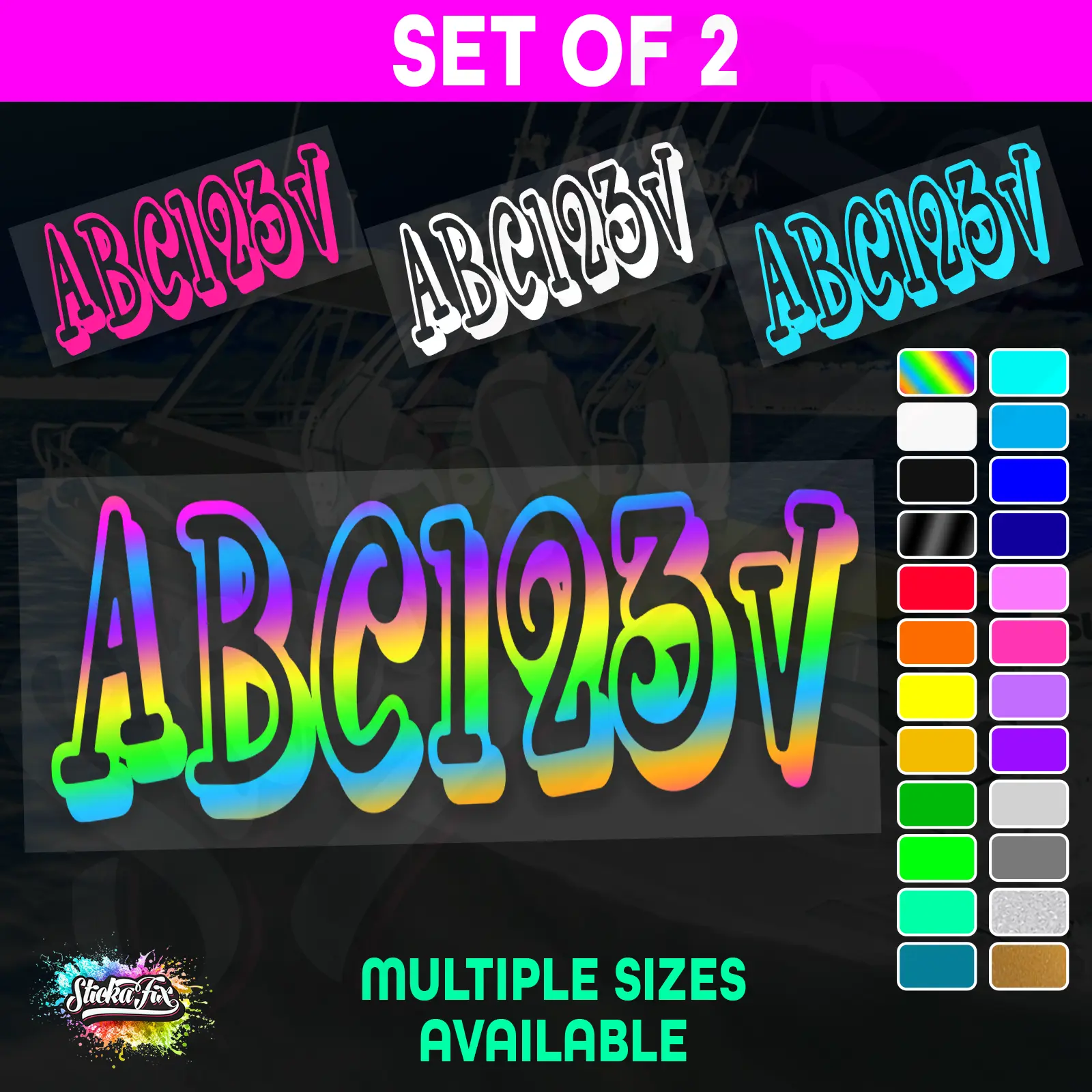 2x Boat Rego Sticker Decals Set 150mm High Vinyl Registration 200mm 250mm 300mm