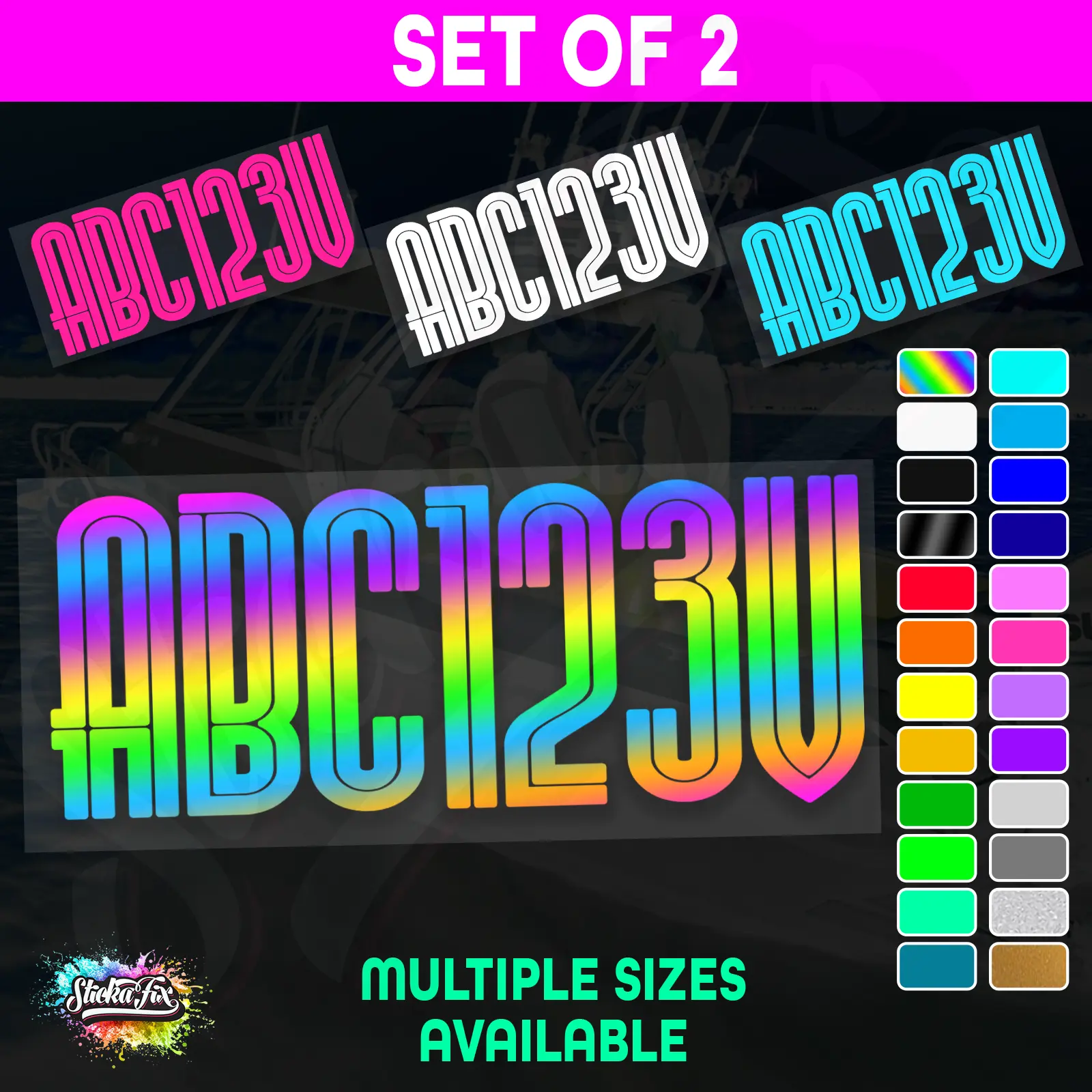 2x Jetski Rego Sticker Decals Set 100mm High Vinyl Registration 125mm 150mm