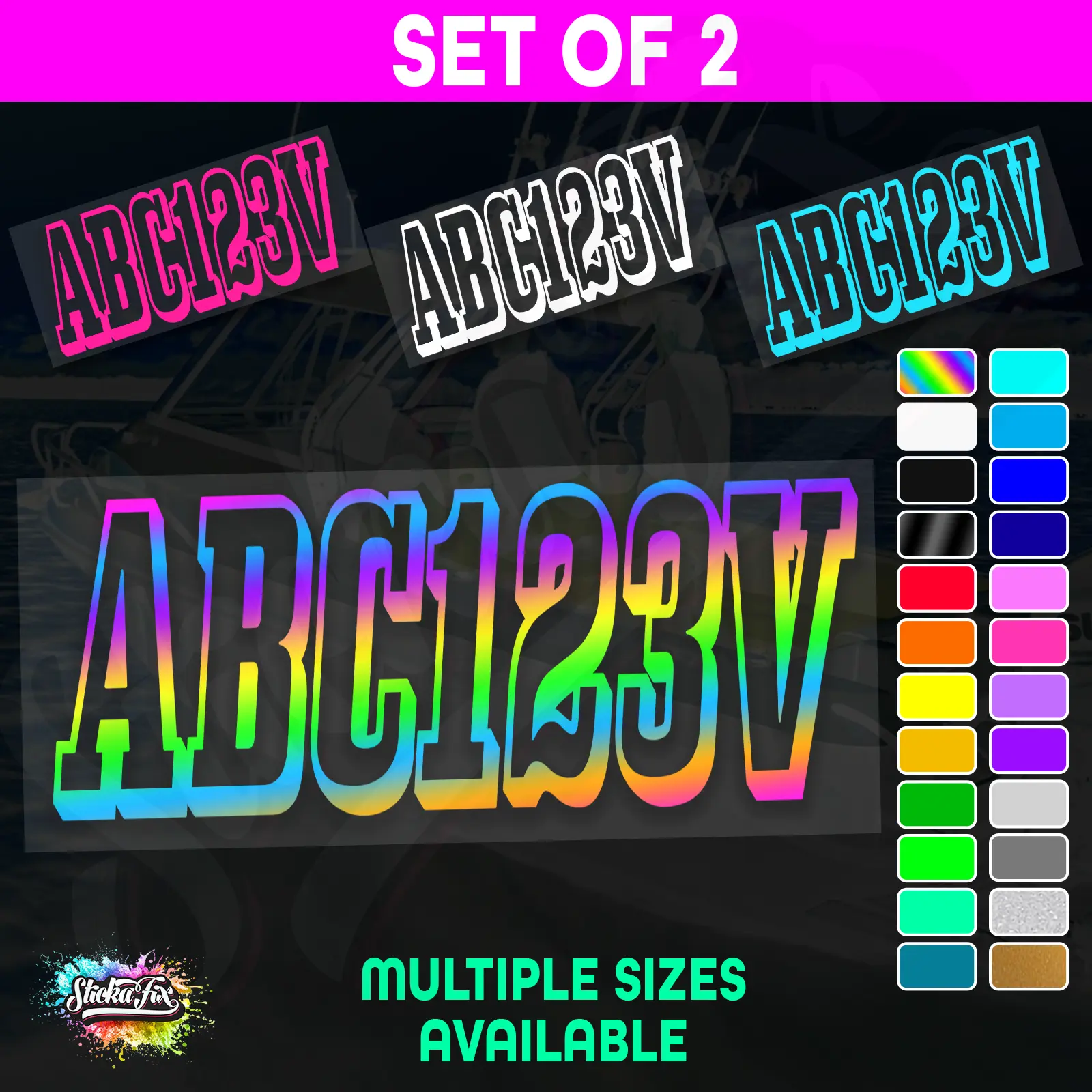 2x Boat Rego Sticker Decals Set 150mm High Vinyl Registration 200mm 250mm 300mm