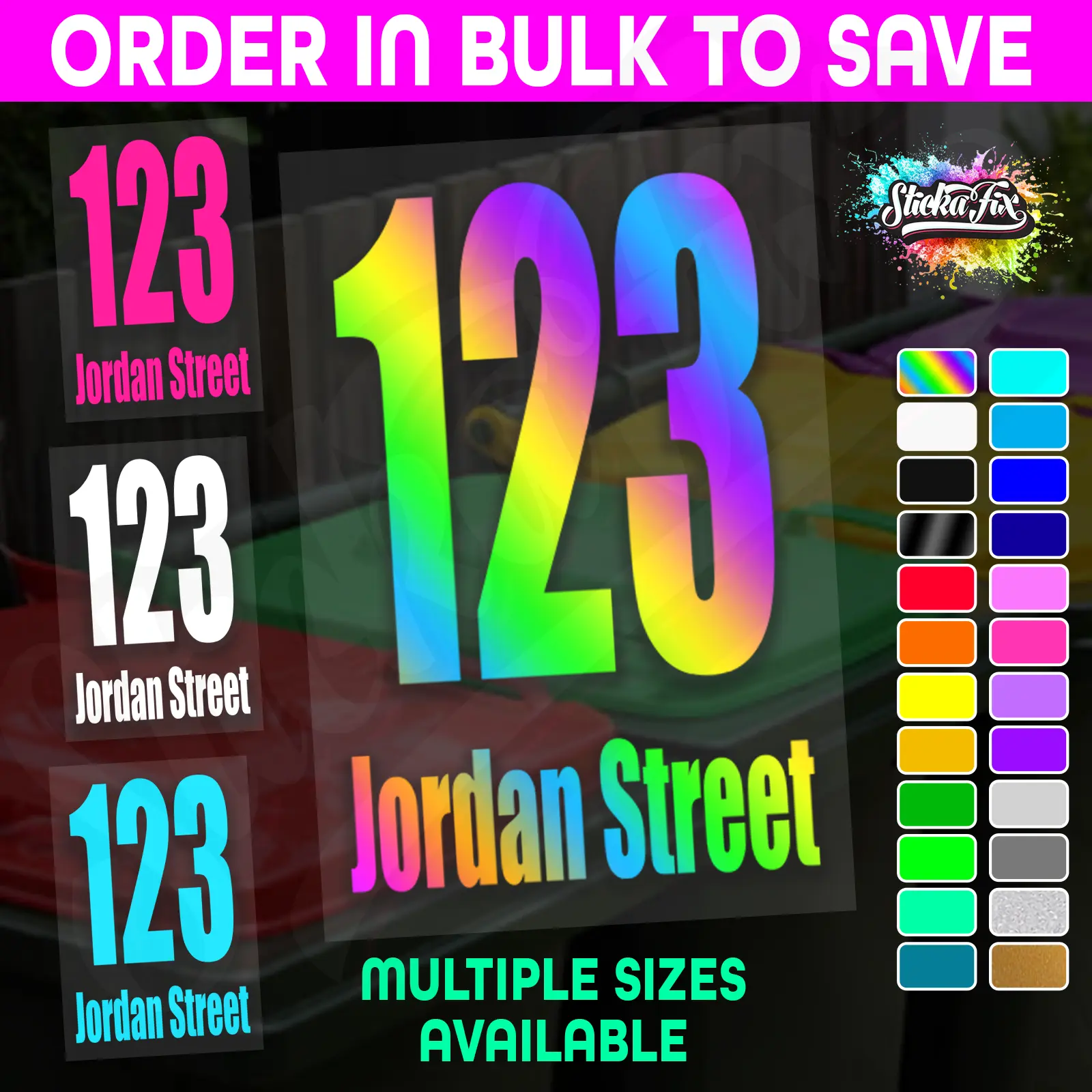 Custom Bin Sticker Street Name Number Wheelie Garbage Rubbish Vinyl Decal