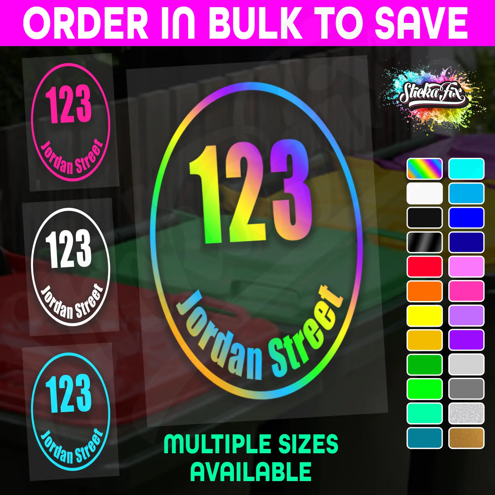 Custom Bin Sticker Street Name Number Wheelie Garbage Rubbish Vinyl Decal