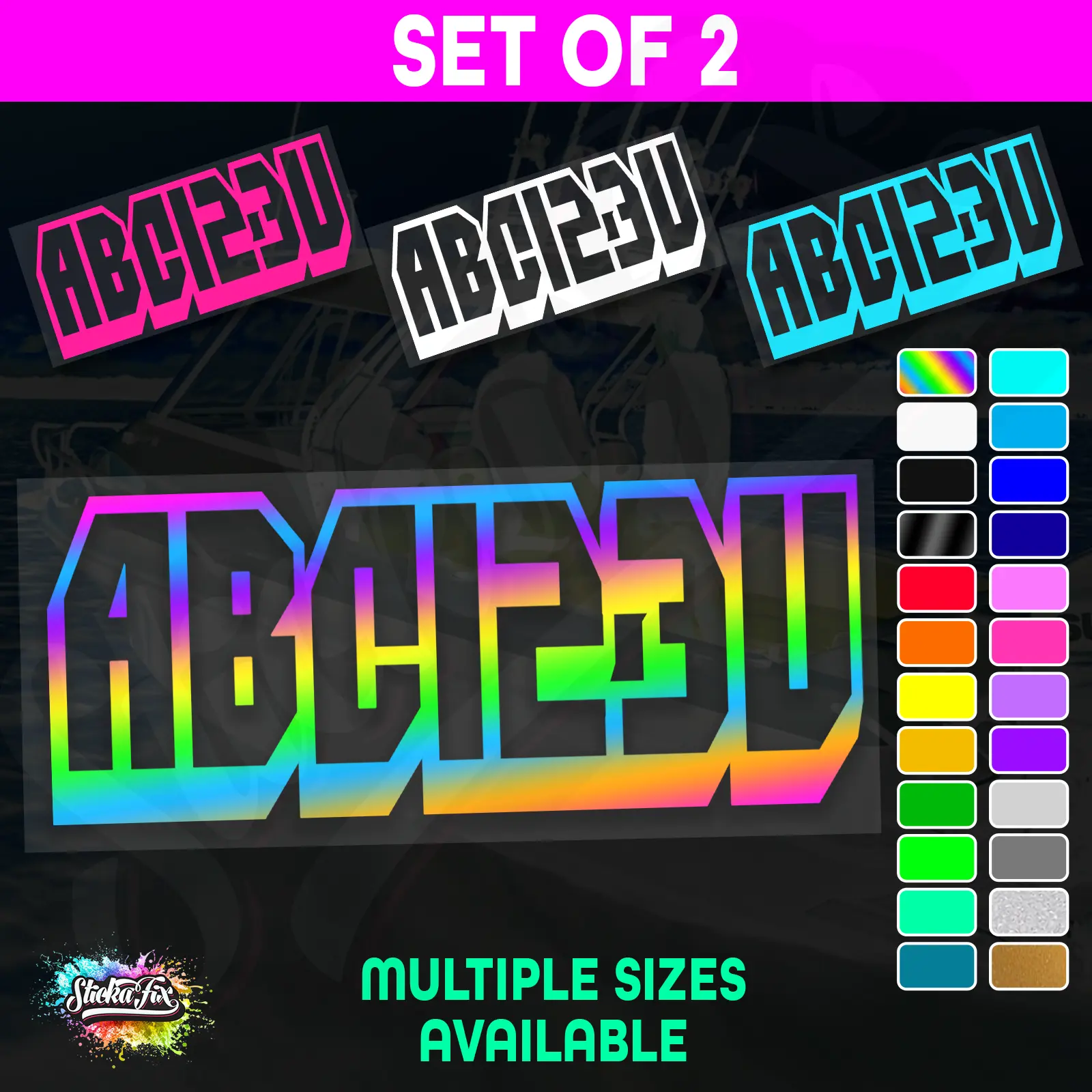 2x Jetski Rego Sticker Decals Set 100mm High Vinyl Registration 125mm 150mm