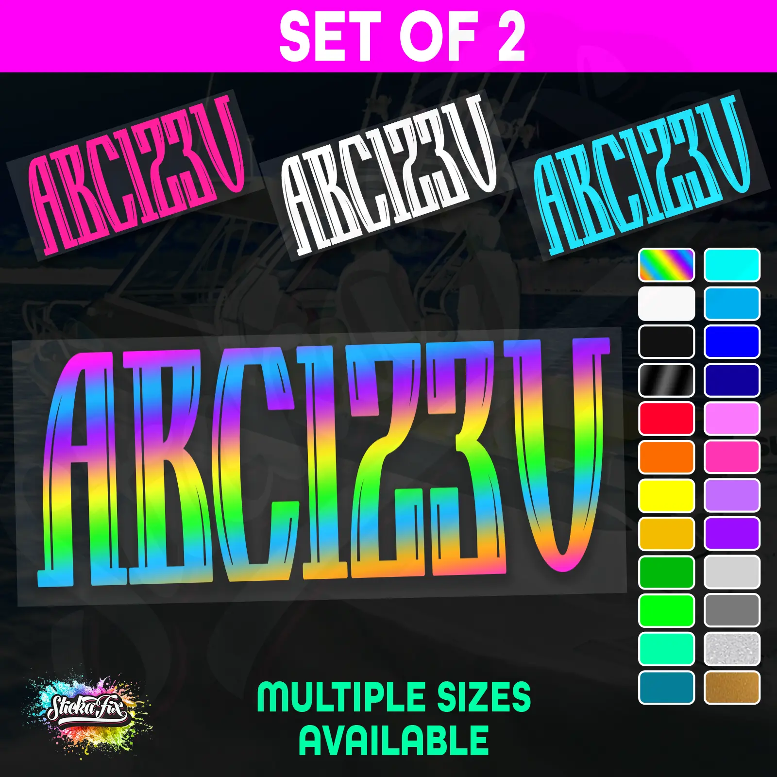 2x Boat Rego Sticker Decals Set 150mm High Vinyl Registration 200mm 250mm 300mm
