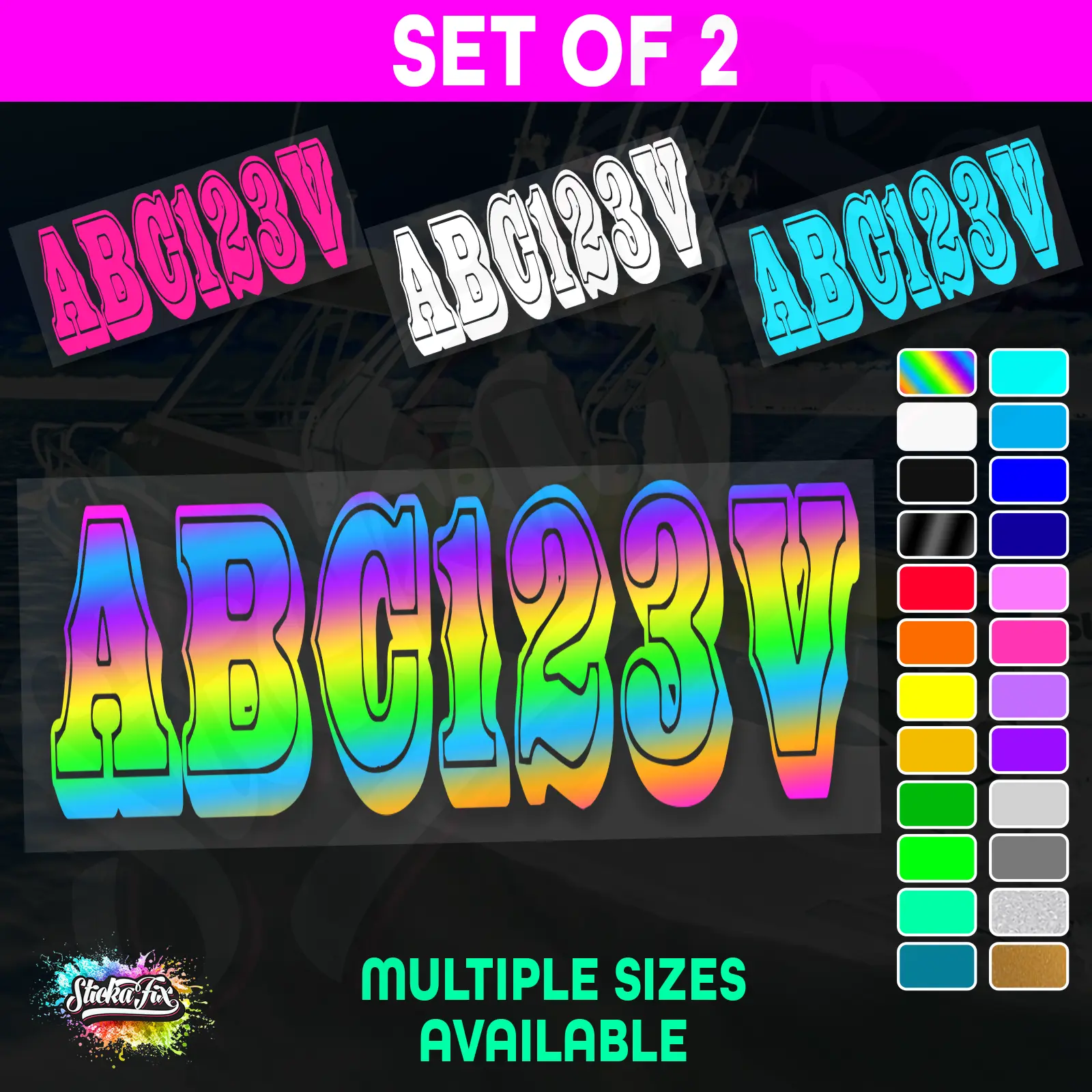 2x Boat Rego Sticker Decals Set 150mm High Vinyl Registration 200mm 250mm 300mm