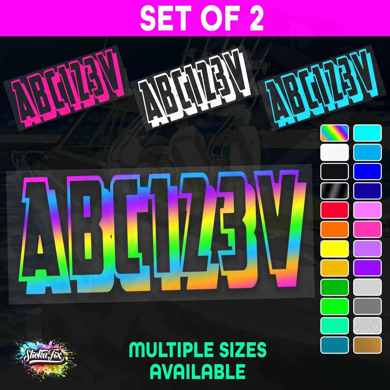 2x Boat Rego Sticker Decals Set 150mm High Vinyl Registration 200mm 250mm 300mm