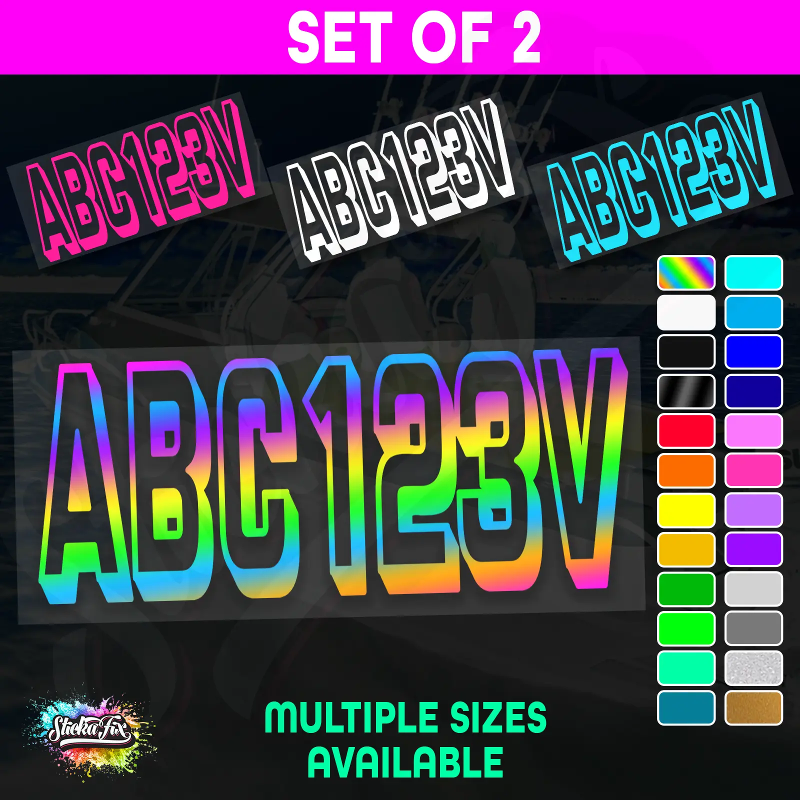 2x Boat Rego Sticker Decals Set 150mm High Vinyl Registration 200mm 250mm 300mm