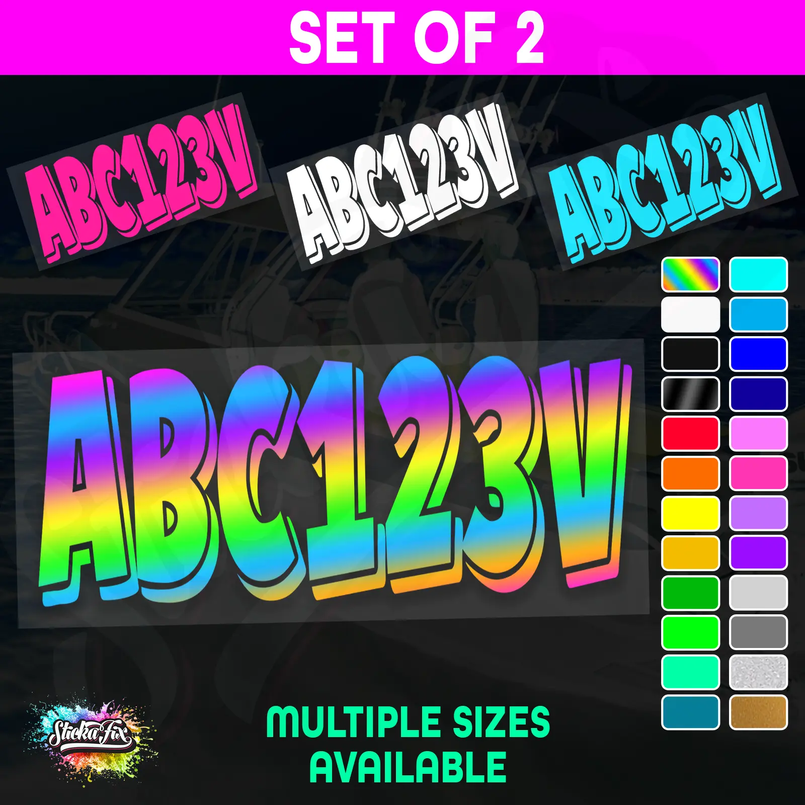 2x Boat Rego Sticker Decals Set 150mm High Vinyl Registration 200mm 250mm 300mm