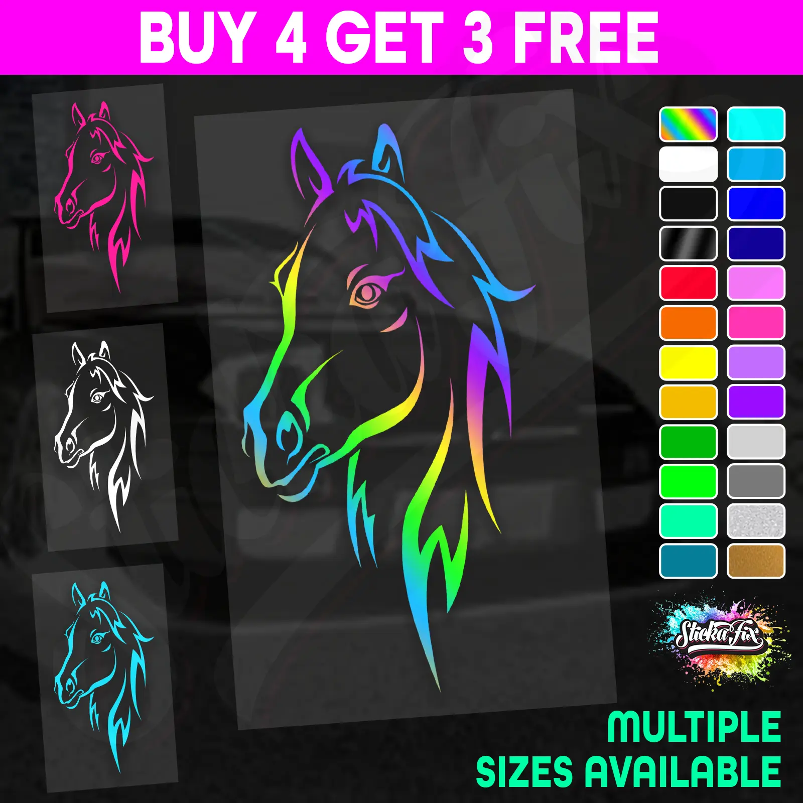 Horse Head Outline 4X4 car vinyl STICKER funny DECAL 4WD Float Truck Farm Van Outback Caravan