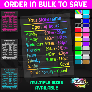 Shop Custom Business Hours Trading Opening Times Vinyl Decal Sticker