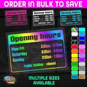 Shop Custom Business Hours Trading Opening Times Vinyl Decal Sticker