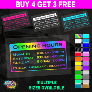 Shop Custom Business Hours Trading Opening Times Vinyl Decal Sticker