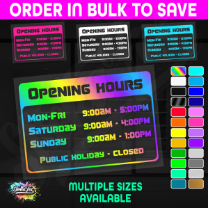 Shop Custom Business Hours Trading Opening Times Vinyl Decal Sticker