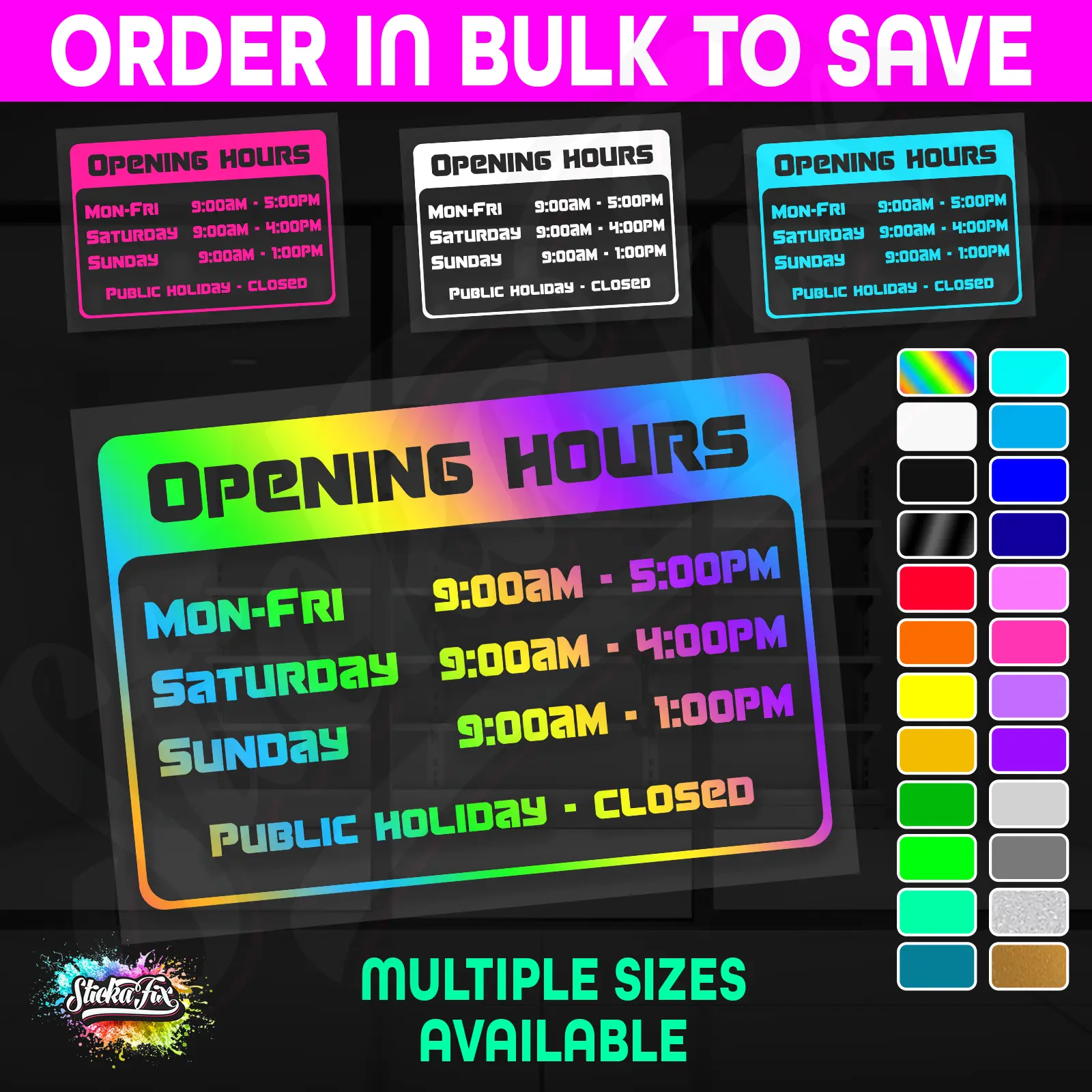 Shop Custom Business Hours Trading Opening Times Vinyl Decal Sticker