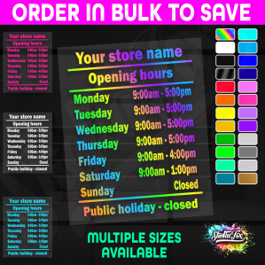 Shop Custom Business Hours Trading Opening Times Vinyl Decal Sticker