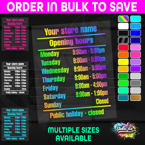 Shop Custom Business Hours Trading Opening Times Vinyl Decal Sticker