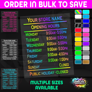 Shop Custom Business Hours Trading Opening Times Vinyl Decal Sticker