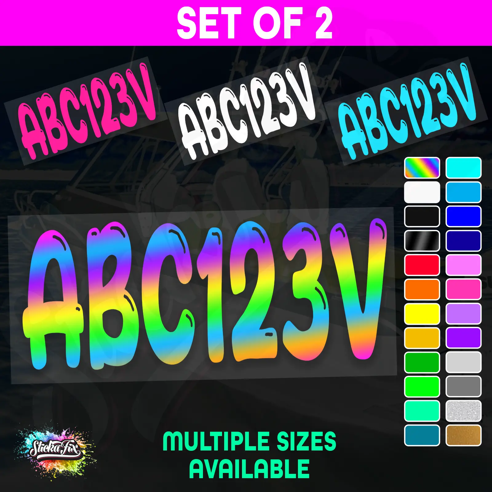 2x Boat Rego Sticker Decals Set 150mm High Vinyl Registration 200mm 250mm 300mm