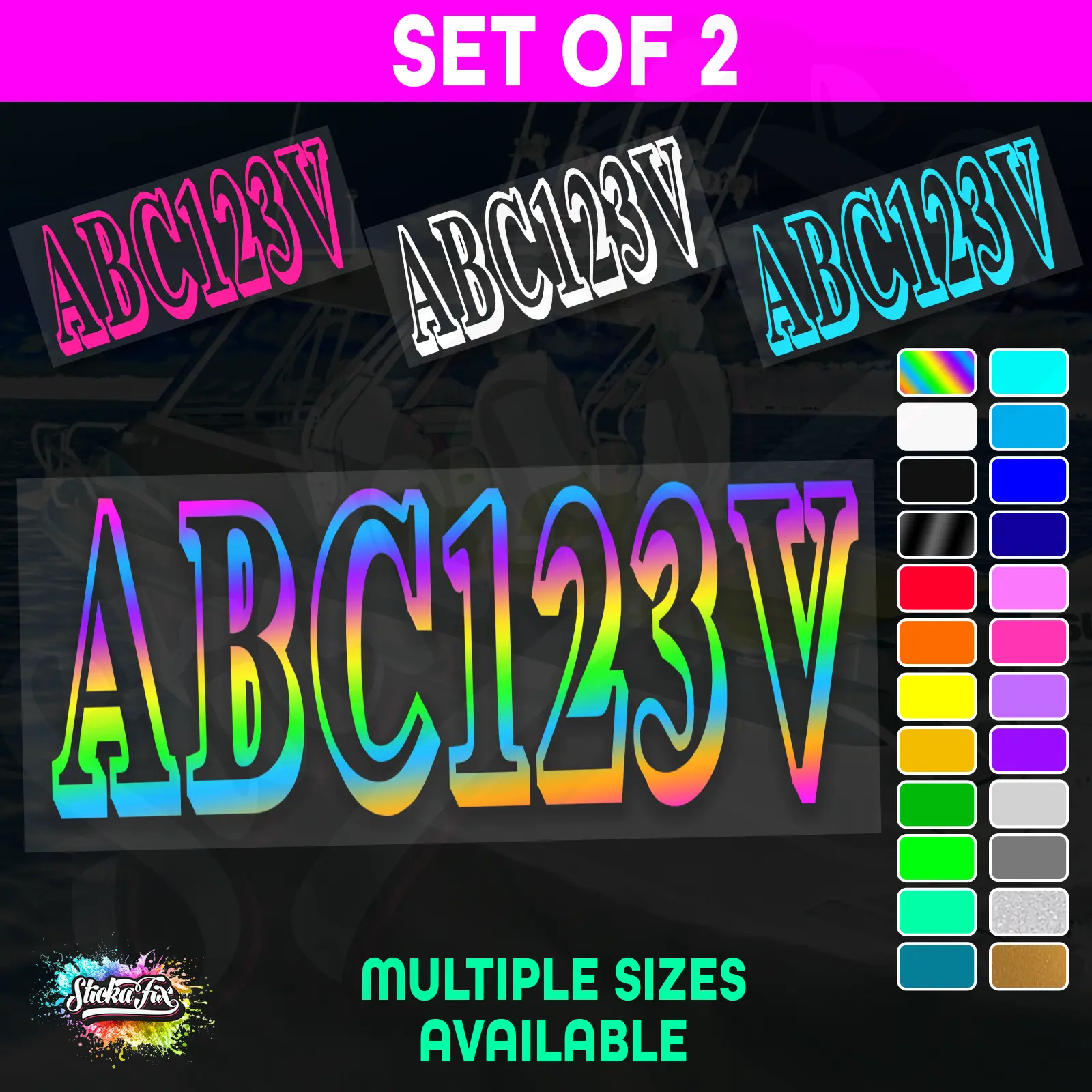 2x Jetski Rego Sticker Decals Set 100mm High Vinyl Registration 125mm 150mm