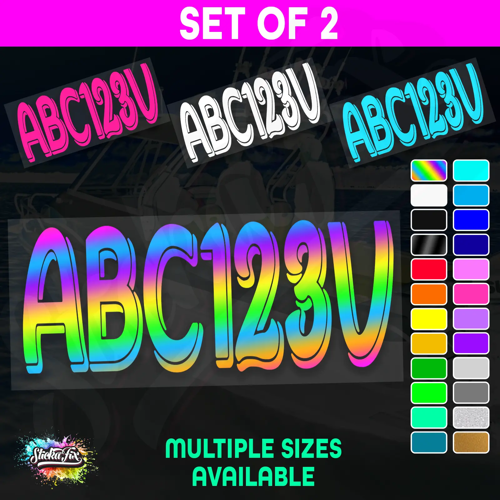2x Boat Rego Sticker Decals Set 150mm High Vinyl Registration 200mm 250mm 300mm