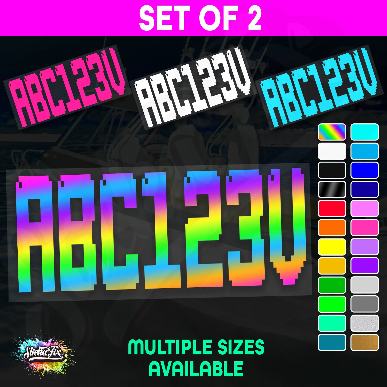 2x Boat Rego Sticker Decals Set 150mm High Vinyl Registration 200mm 250mm 300mm