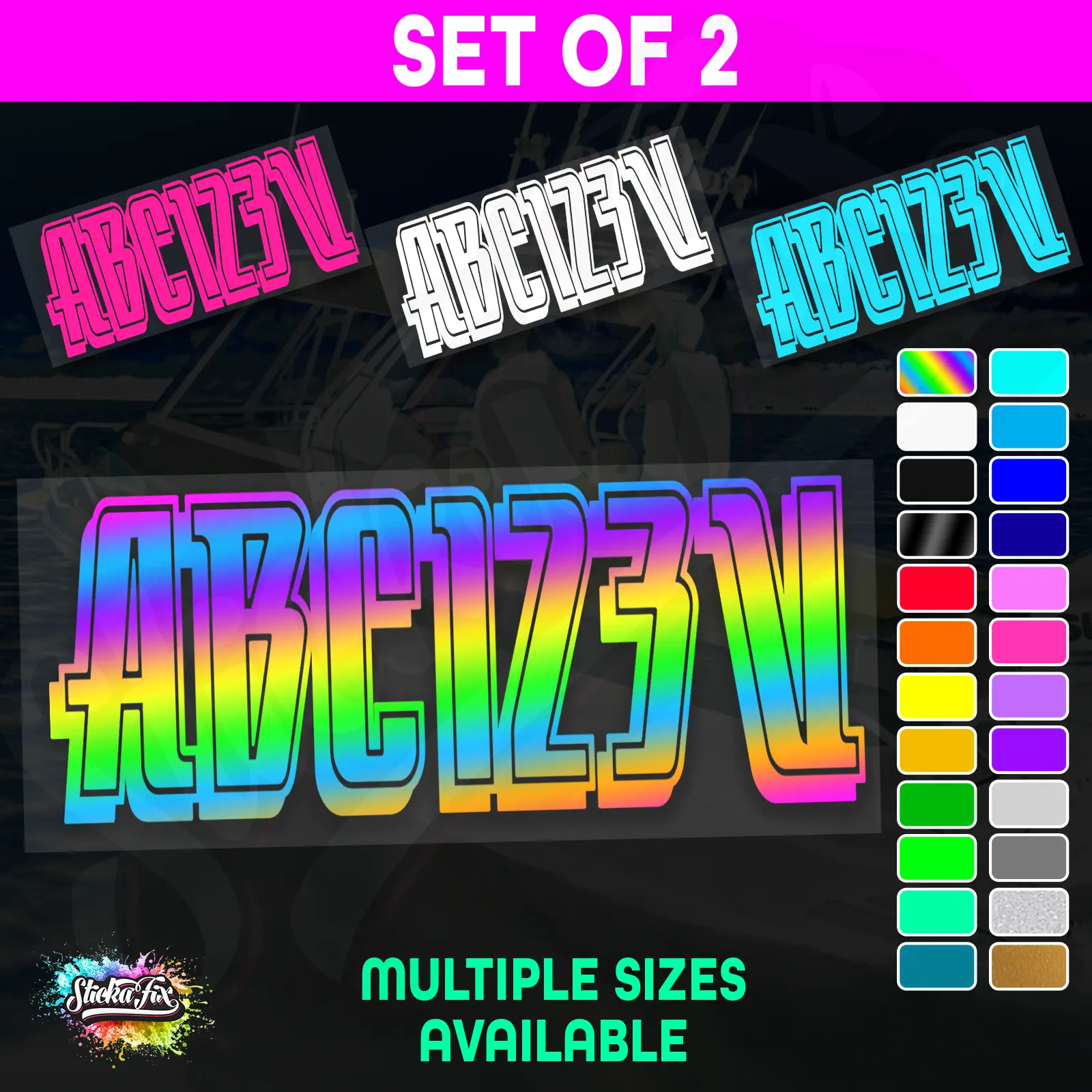 2x Boat Rego Sticker Decals Set 150mm High Vinyl Registration 200mm 250mm 300mm