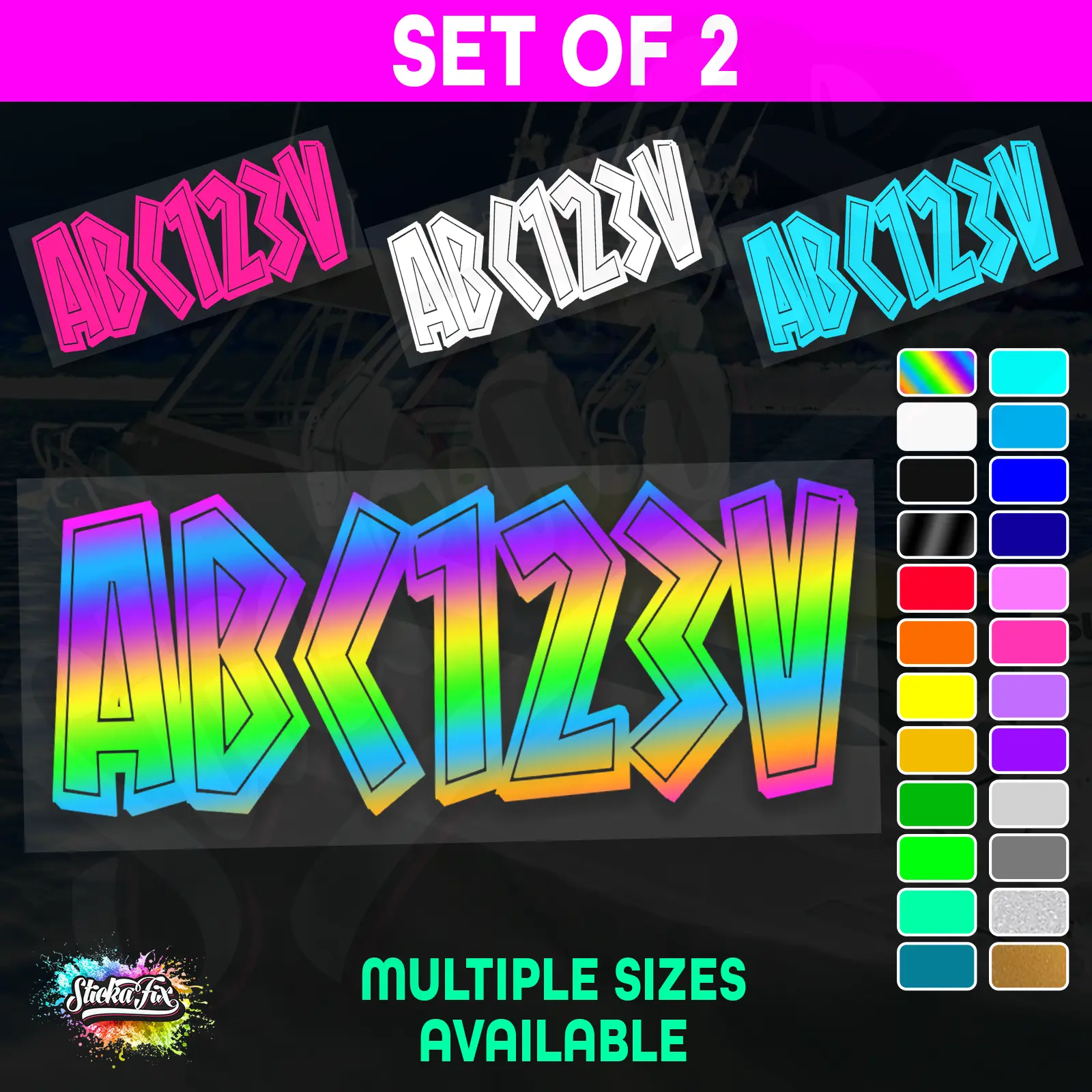 2x Boat Rego Sticker Decals Set 150mm High Vinyl Registration 200mm 250mm 300mm
