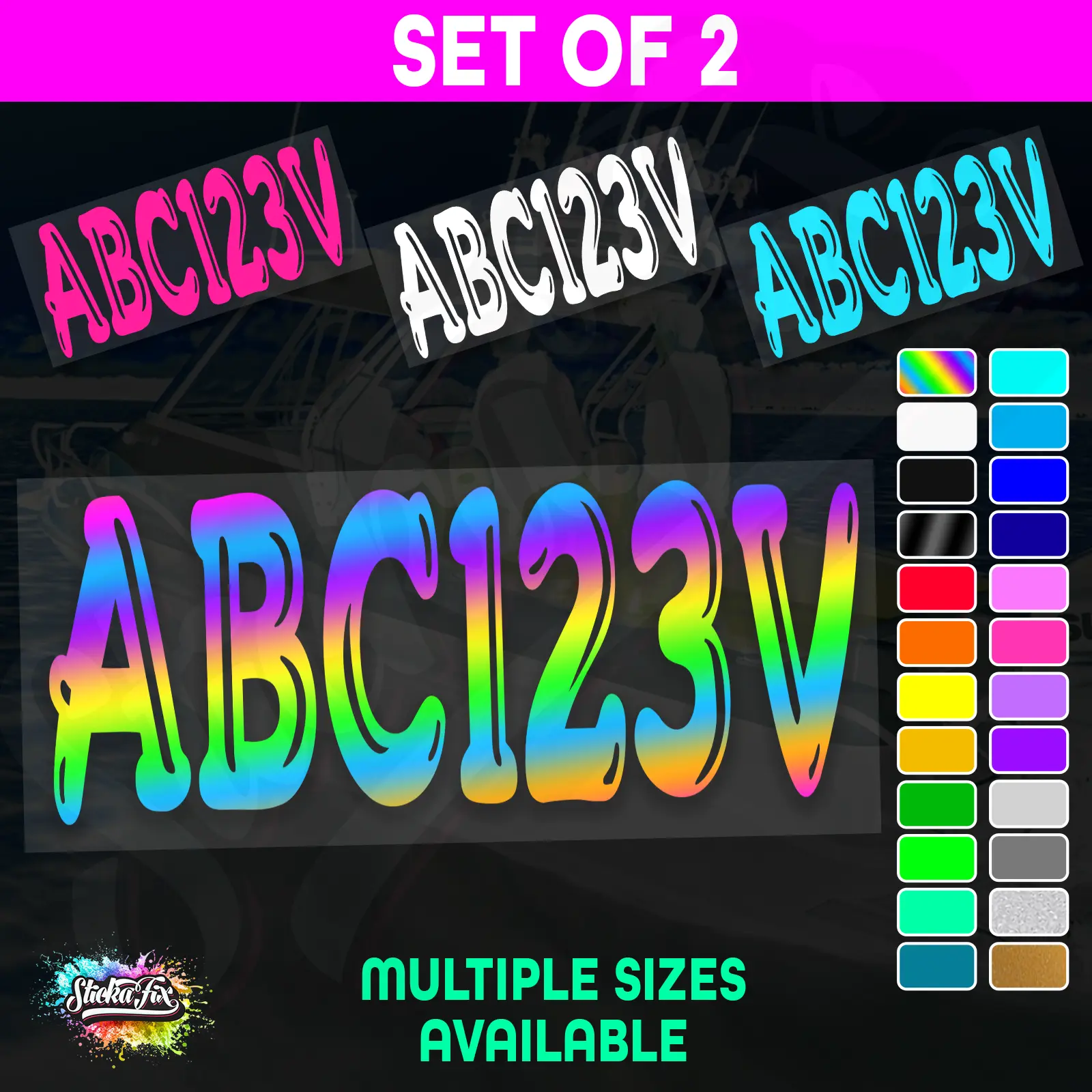 2x Boat Rego Sticker Decals Set 150mm High Vinyl Registration 200mm 250mm 300mm