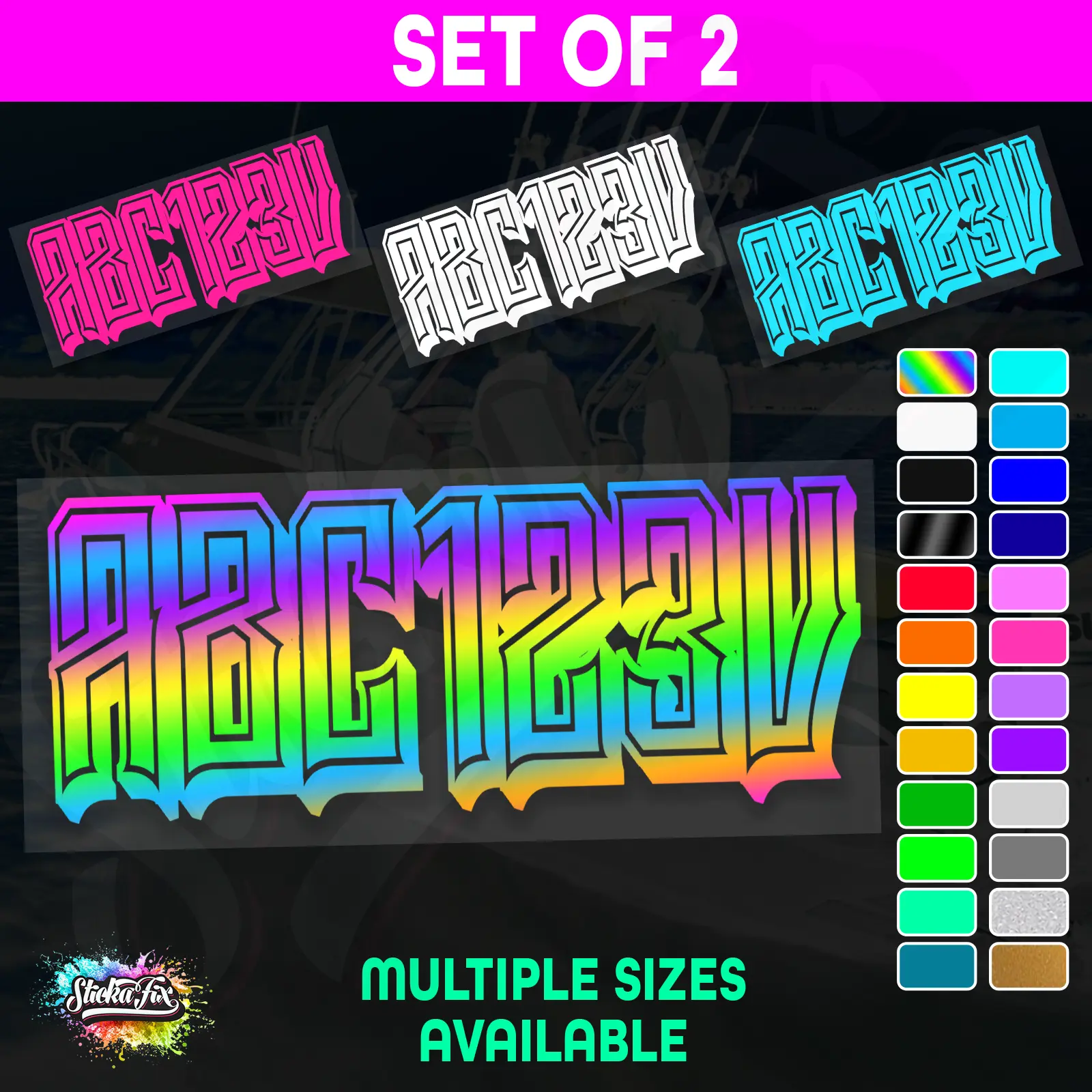 2x Boat Rego Sticker Decals Set 150mm High Vinyl Registration 200mm 250mm 300mm