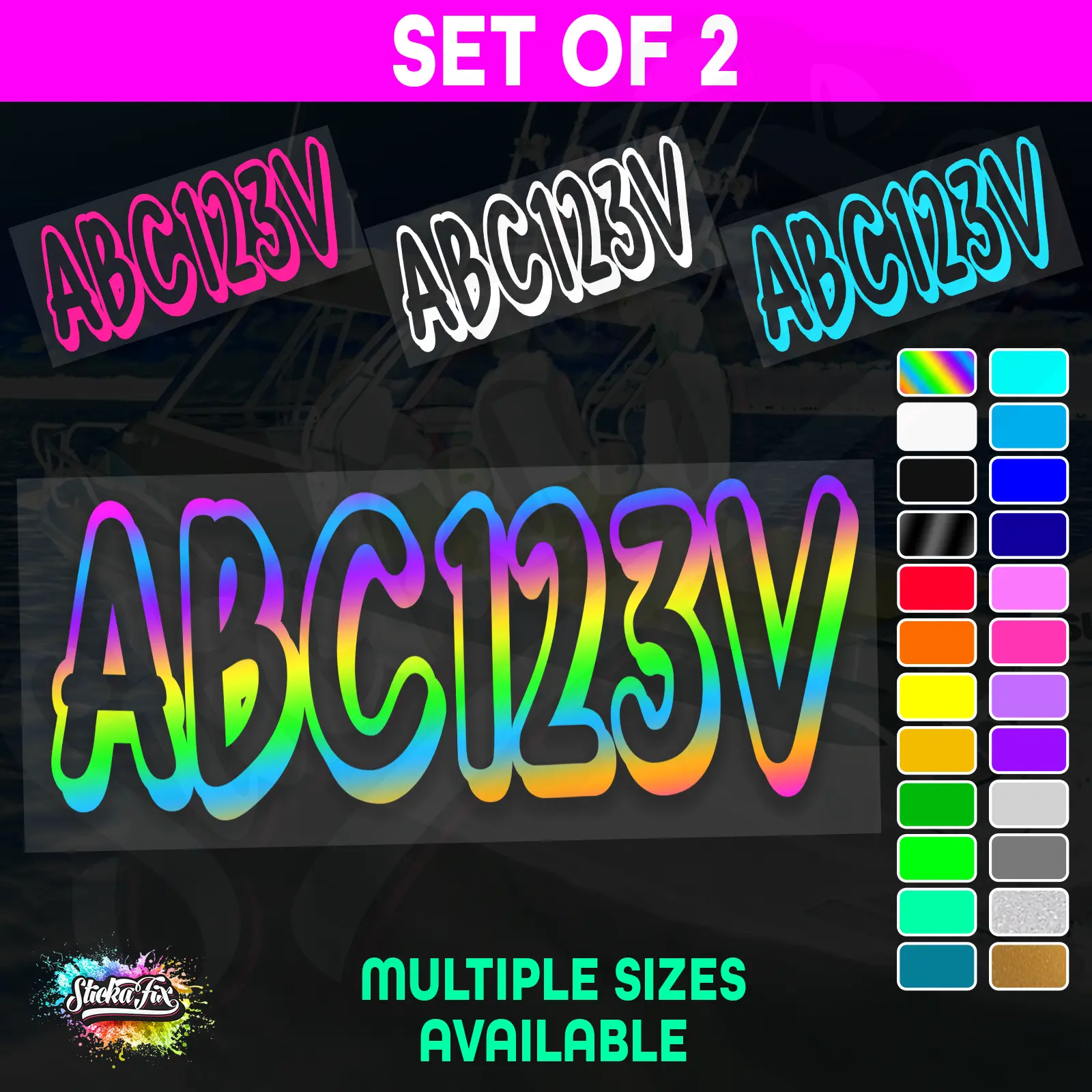 2x Boat Rego Sticker Decals Set 150mm High Vinyl Registration 200mm 250mm 300mm