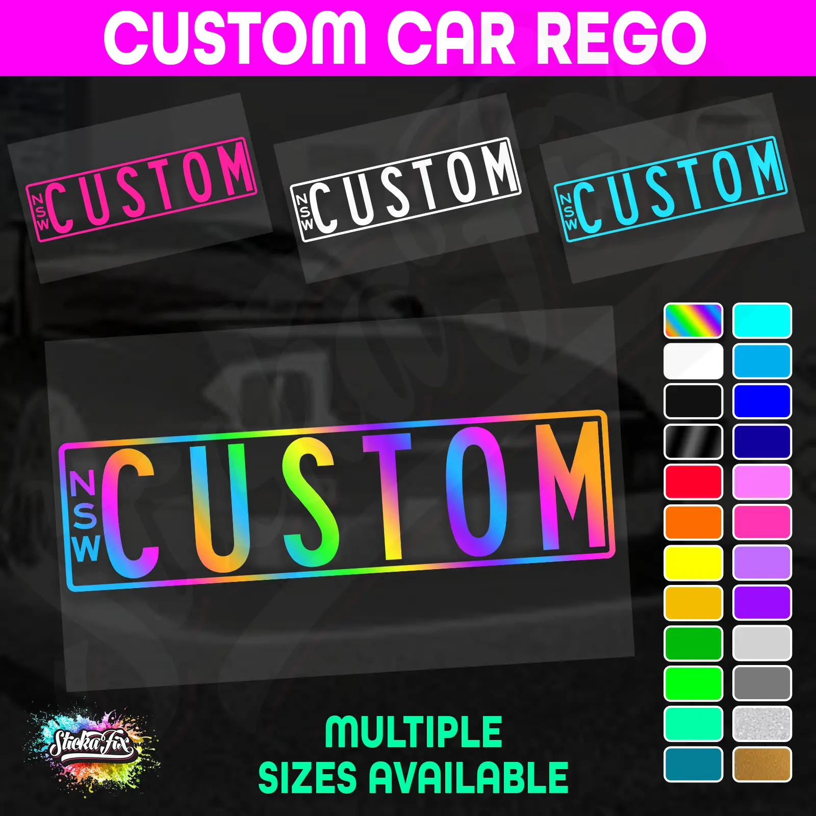 Custom Slimline Rego Number Large Sizes