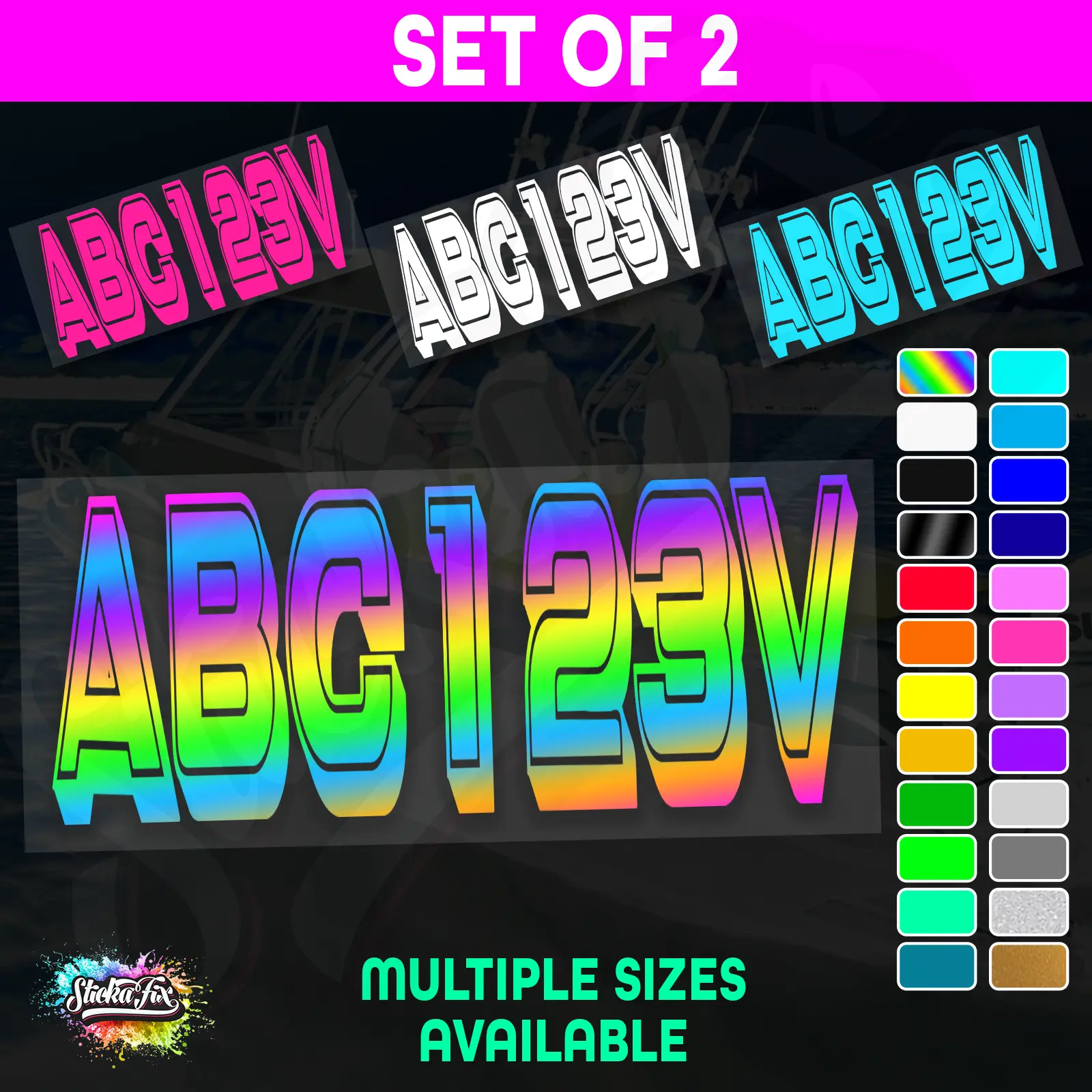 2x Boat Rego Sticker Decals Set 150mm High Vinyl Registration 200mm 250mm 300mm