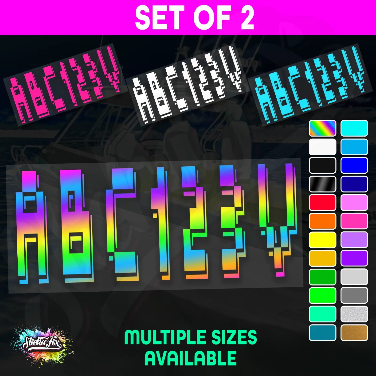2x Boat Rego Sticker Decals Set 150mm High Vinyl Registration 200mm 250mm 300mm