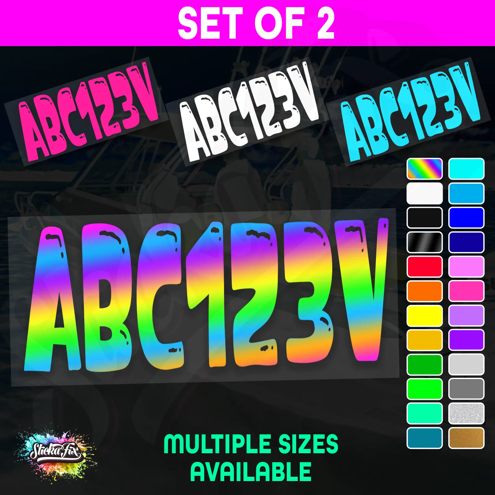 2x Boat Rego Sticker Decals Set 150mm High Vinyl Registration 200mm 250mm 300mm
