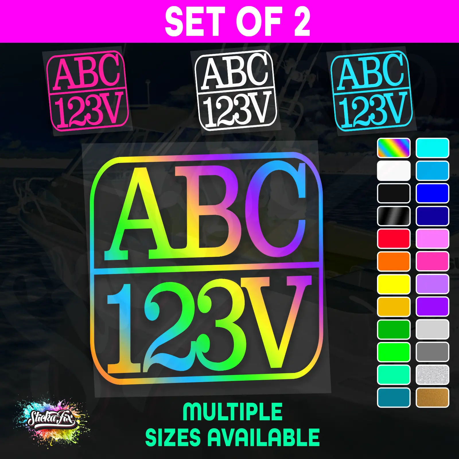 2x Rectangle Custom Boat Rego Sticker Decals Set Vinyl Registration