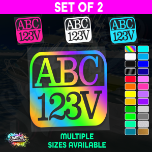 2x Rectangle Custom Boat Rego Sticker Decals Set Vinyl Registration