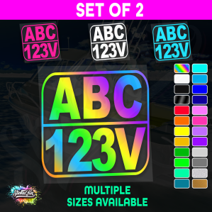 2x Rectangle Custom Boat Rego Sticker Decals Set Vinyl Registration