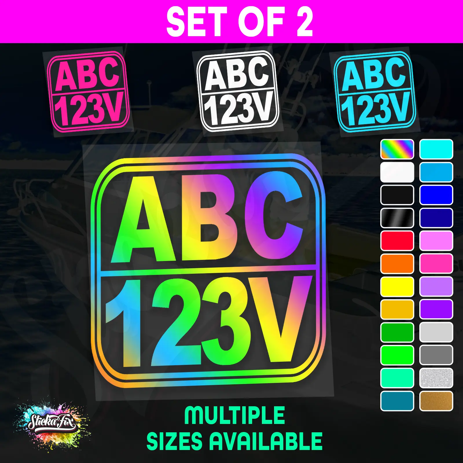 2x Rectangle Custom Boat Rego Sticker Decals Set Vinyl Registration