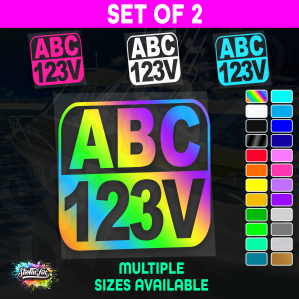 2x Rectangle Custom Boat Rego Sticker Decals Set Vinyl Registration