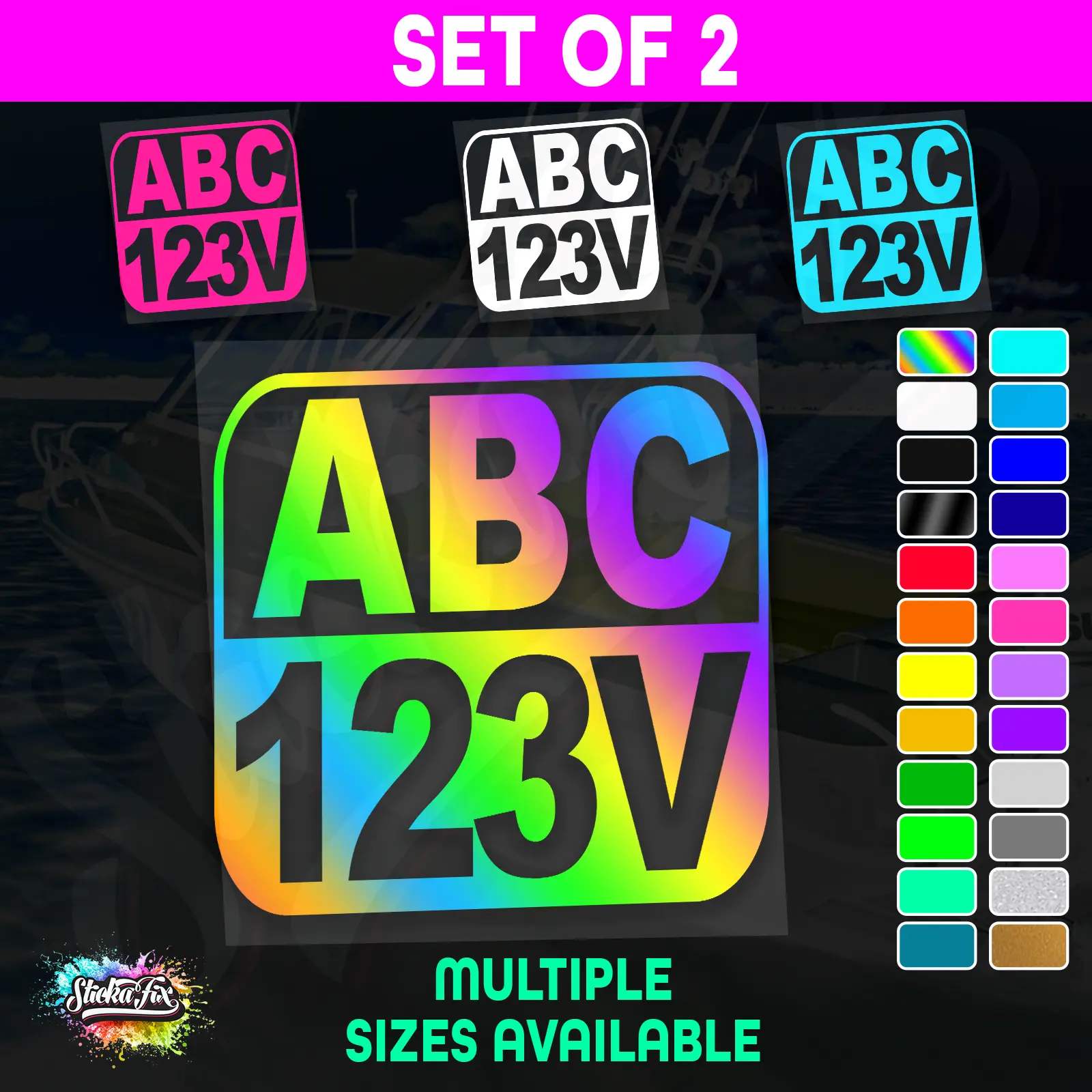 2x Rectangle Custom Boat Rego Sticker Decals Set Vinyl Registration