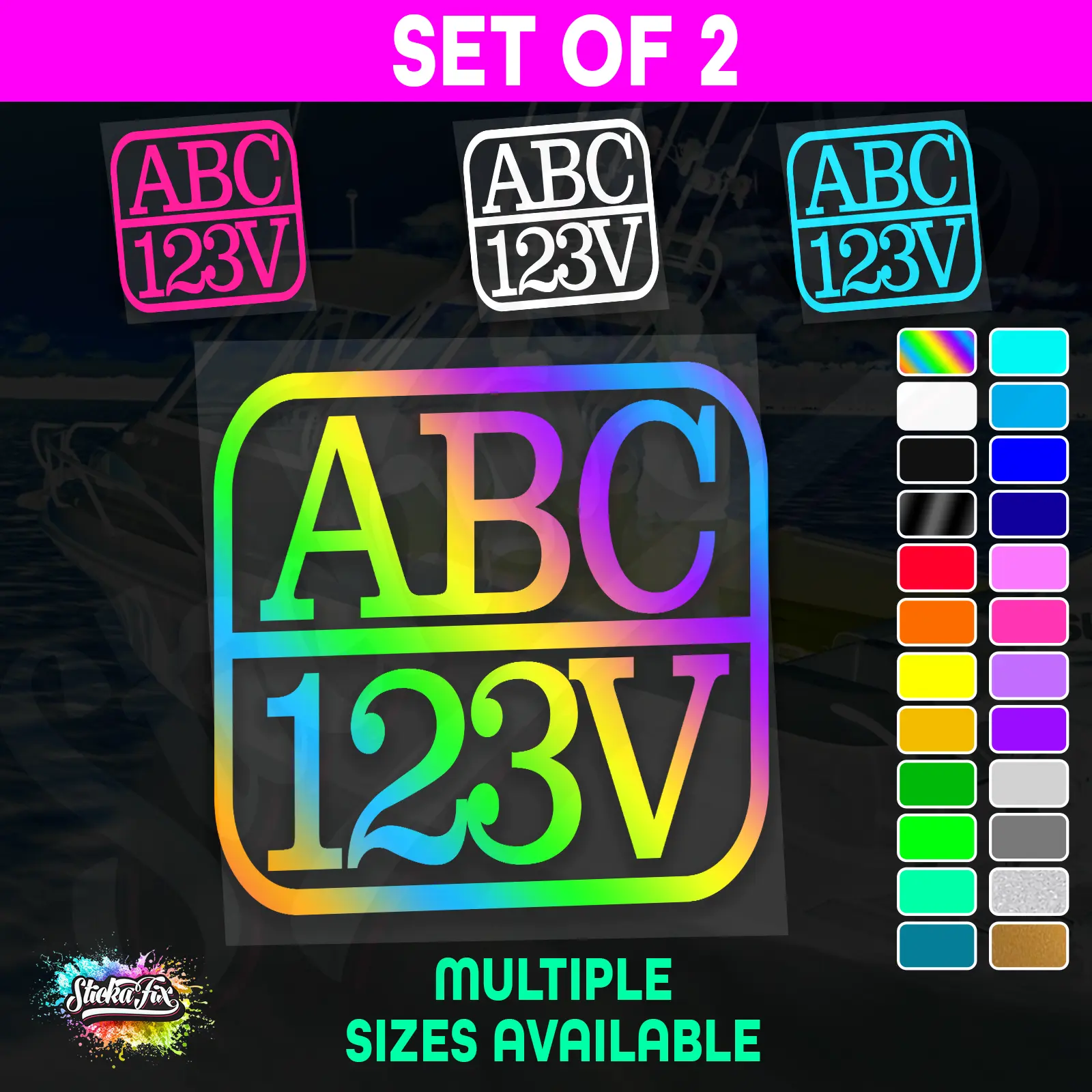2x Rectangle Custom Boat Rego Sticker Decals Set Vinyl Registration