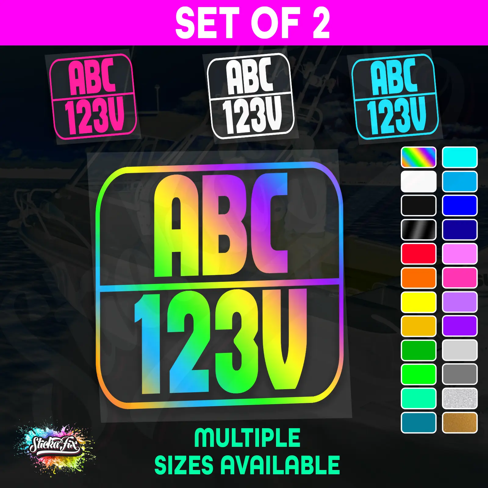2x Rectangle Custom Boat Rego Sticker Decals Set Vinyl Registration