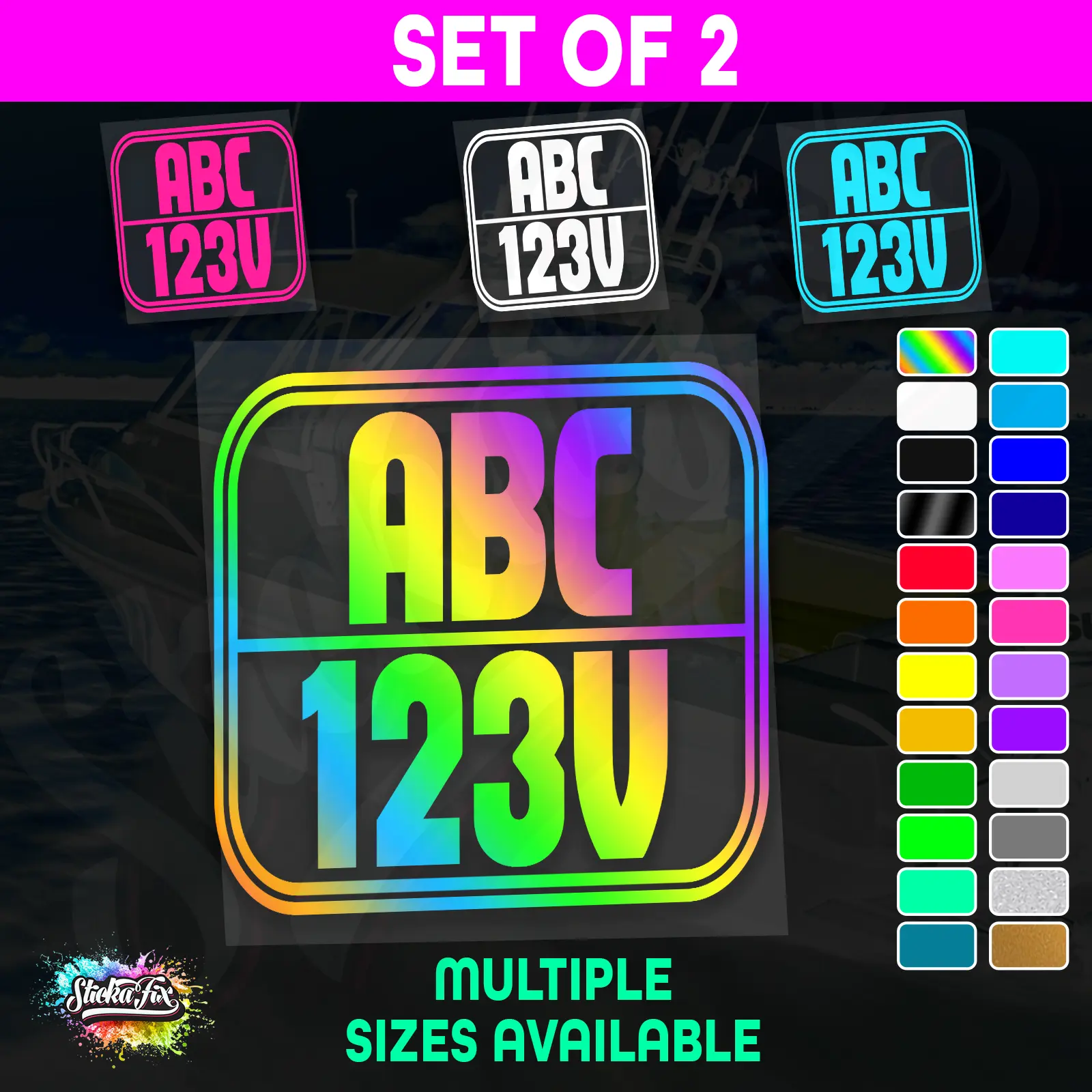 2x Rectangle Custom Boat Rego Sticker Decals Set Vinyl Registration