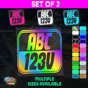 2x Rectangle Custom Boat Rego Sticker Decals Set Vinyl Registration