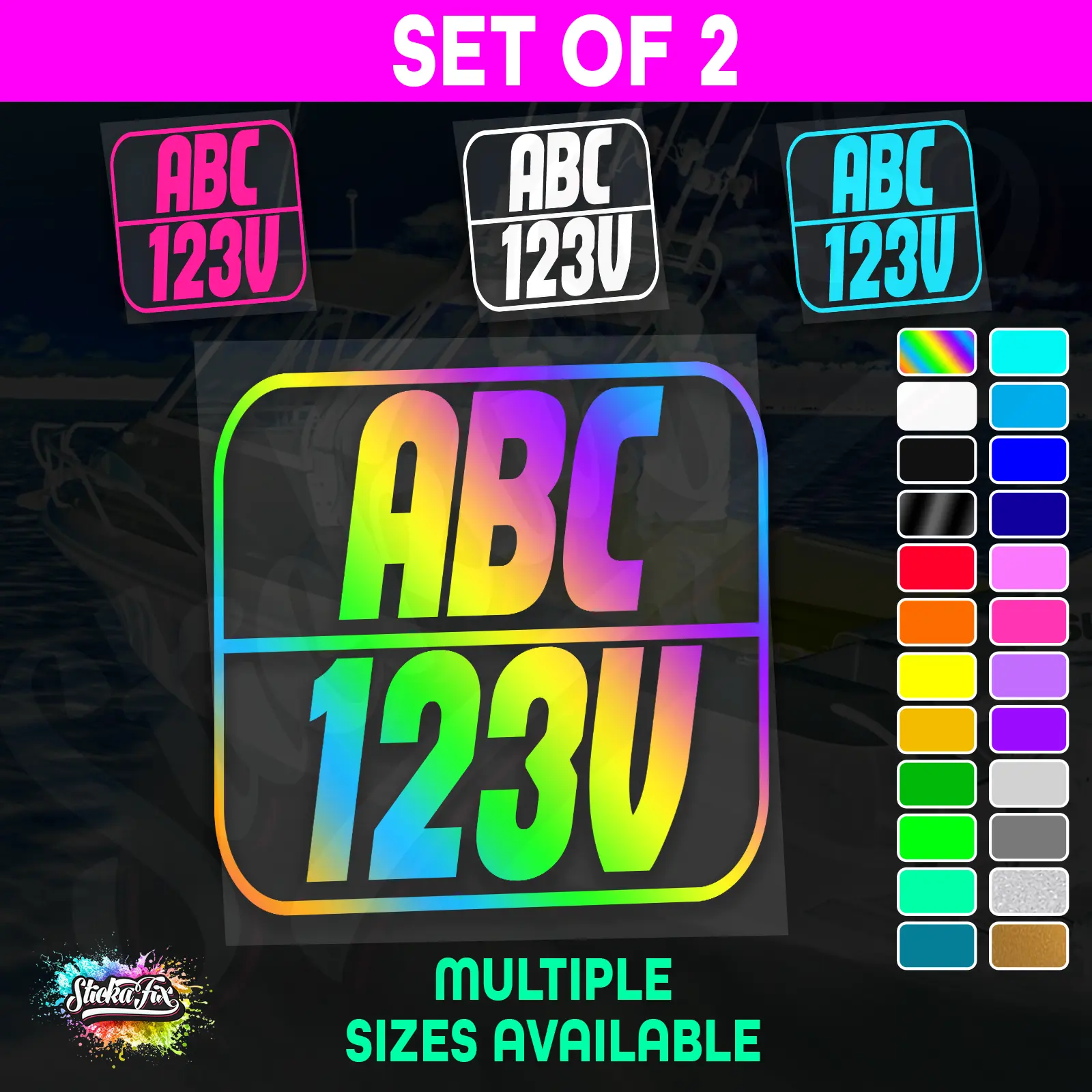 2x Rectangle Custom Boat Rego Sticker Decals Set Vinyl Registration
