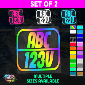 2x Rectangle Custom Boat Rego Sticker Decals Set Vinyl Registration