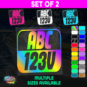 2x Rectangle Custom Boat Rego Sticker Decals Set Vinyl Registration