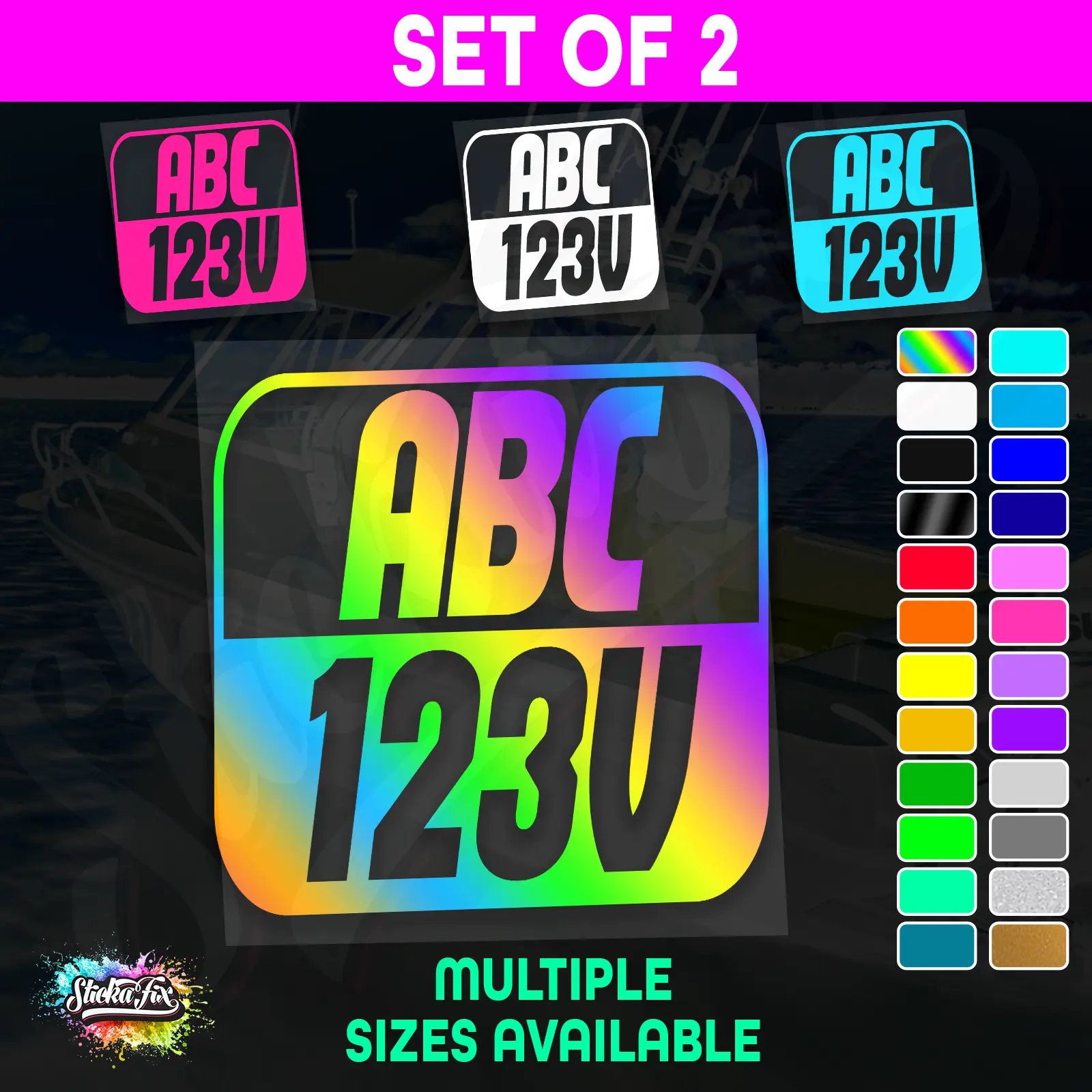 2x Rectangle Custom Boat Rego Sticker Decals Set Vinyl Registration