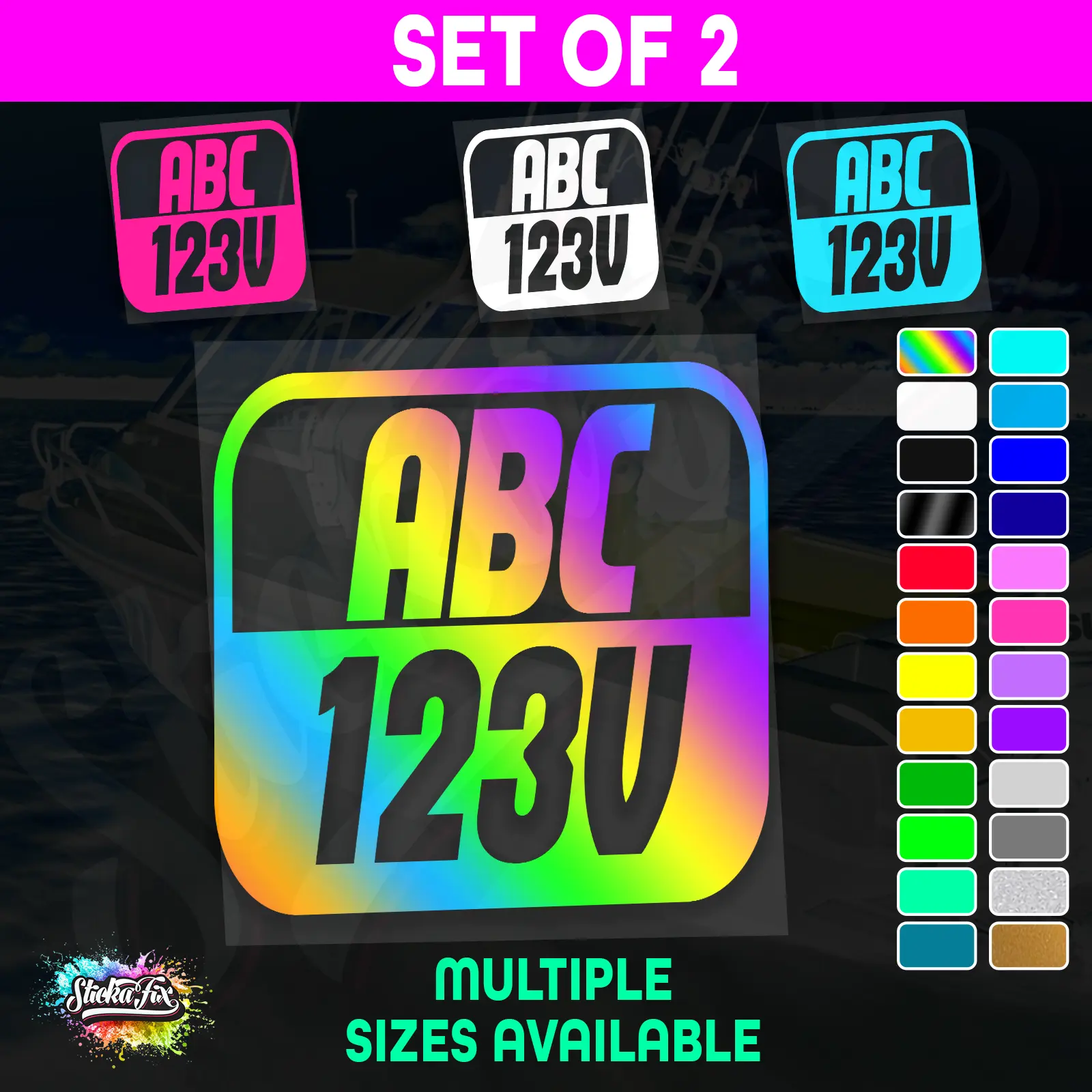 2x Rectangle Custom Boat Rego Sticker Decals Set Vinyl Registration