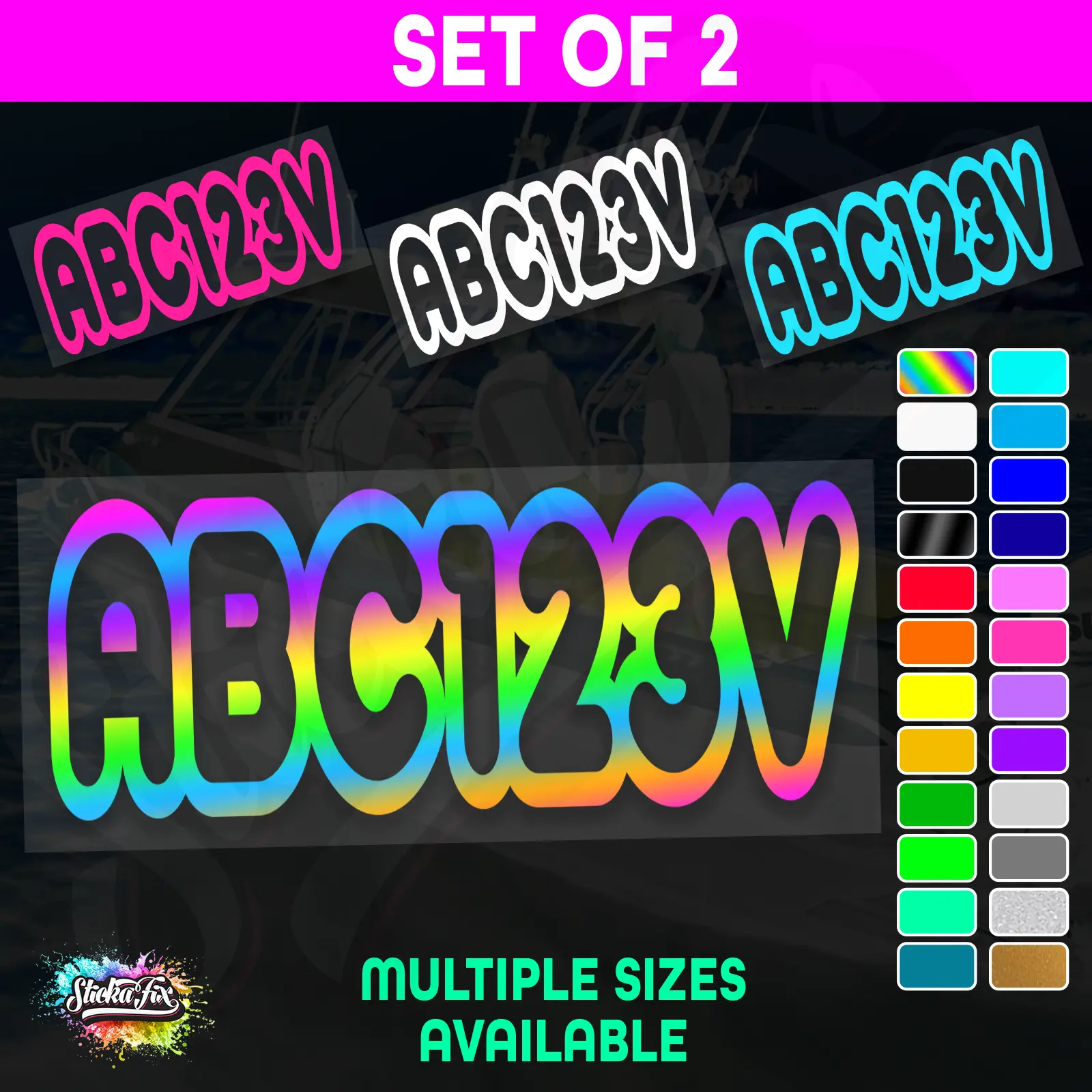 2x Boat Rego Sticker Decals Set 150mm High Vinyl Registration 200mm 250mm 300mm