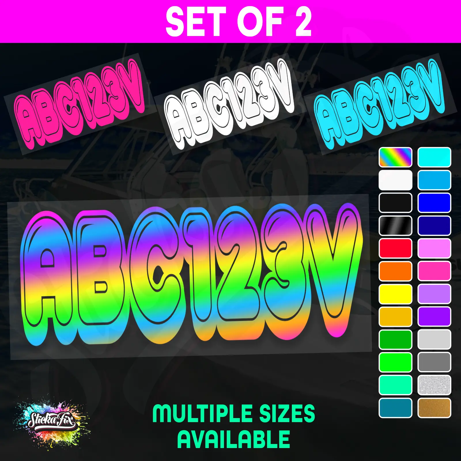 2x Boat Rego Sticker Decals Set 150mm High Vinyl Registration 200mm 250mm 300mm